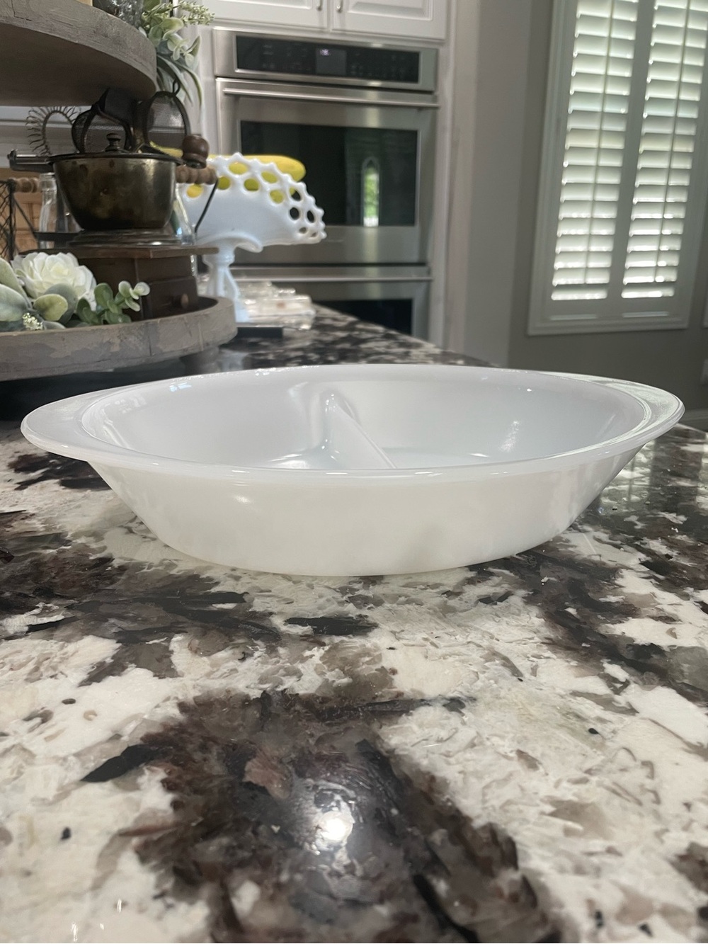 Glassbake White Milk Glass Divided Oval Bakeware Dish Serving Bowl - Vintage